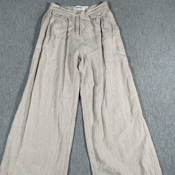 Sovere Pants Womens Medium Beige High Rise Wide Leg Linen Blend Pleated - Picture 2 of 11